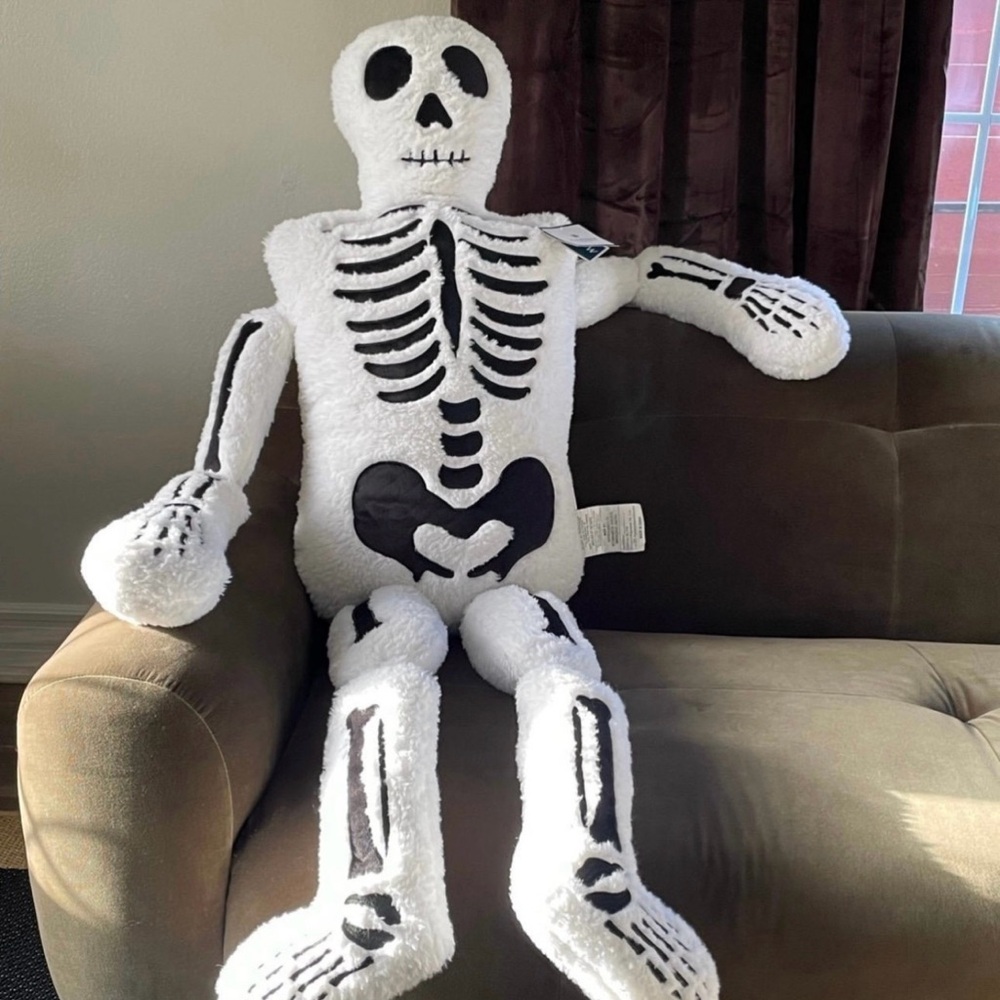 Plush Skeleton Decor Pillow - White and Black